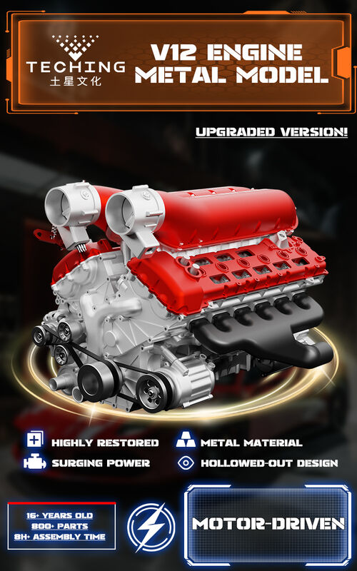 Modello di motore V12 a dodici cilindri, tutto in metallo assemblato e assemblato, può avviare il mini giocattolo del motore